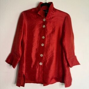 Ali Miles Burnt Orange Women's Button-Down Blouse, PM.